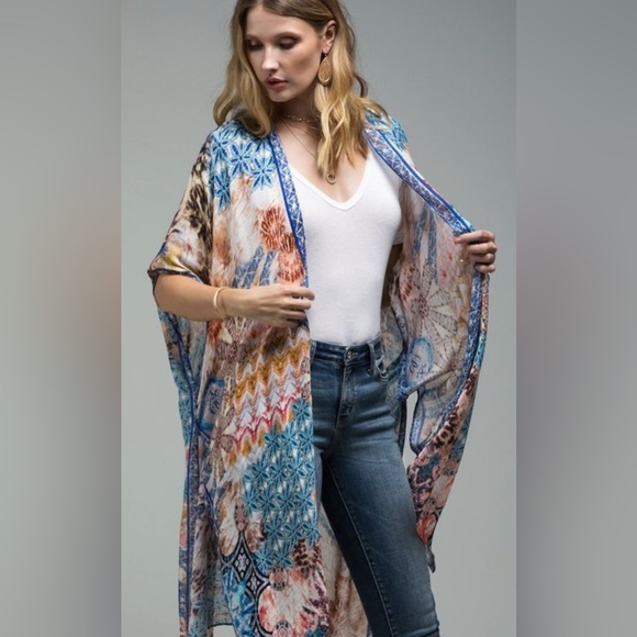 Women's Multicolor Kimono Cardigan OSFM - Picture 4 of 9